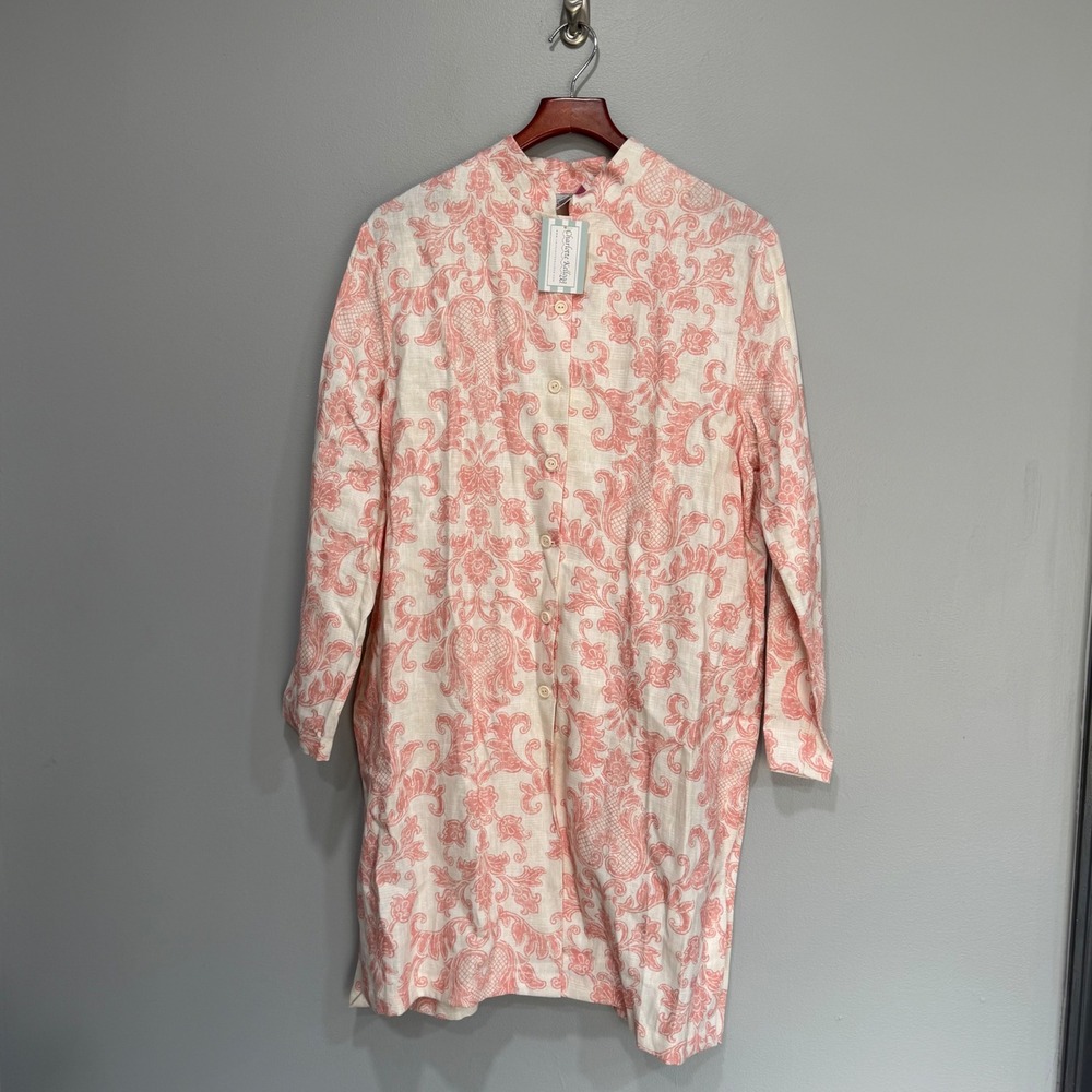 Charlotte Kellogg Wendy Tunic Linen Peaches‎ & Cream Damask Print Large NEW $225